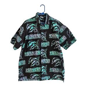 Rum Reggae Shirt Size Large Dolphins Hawaiian Batik Beach Surf Tribal Me…